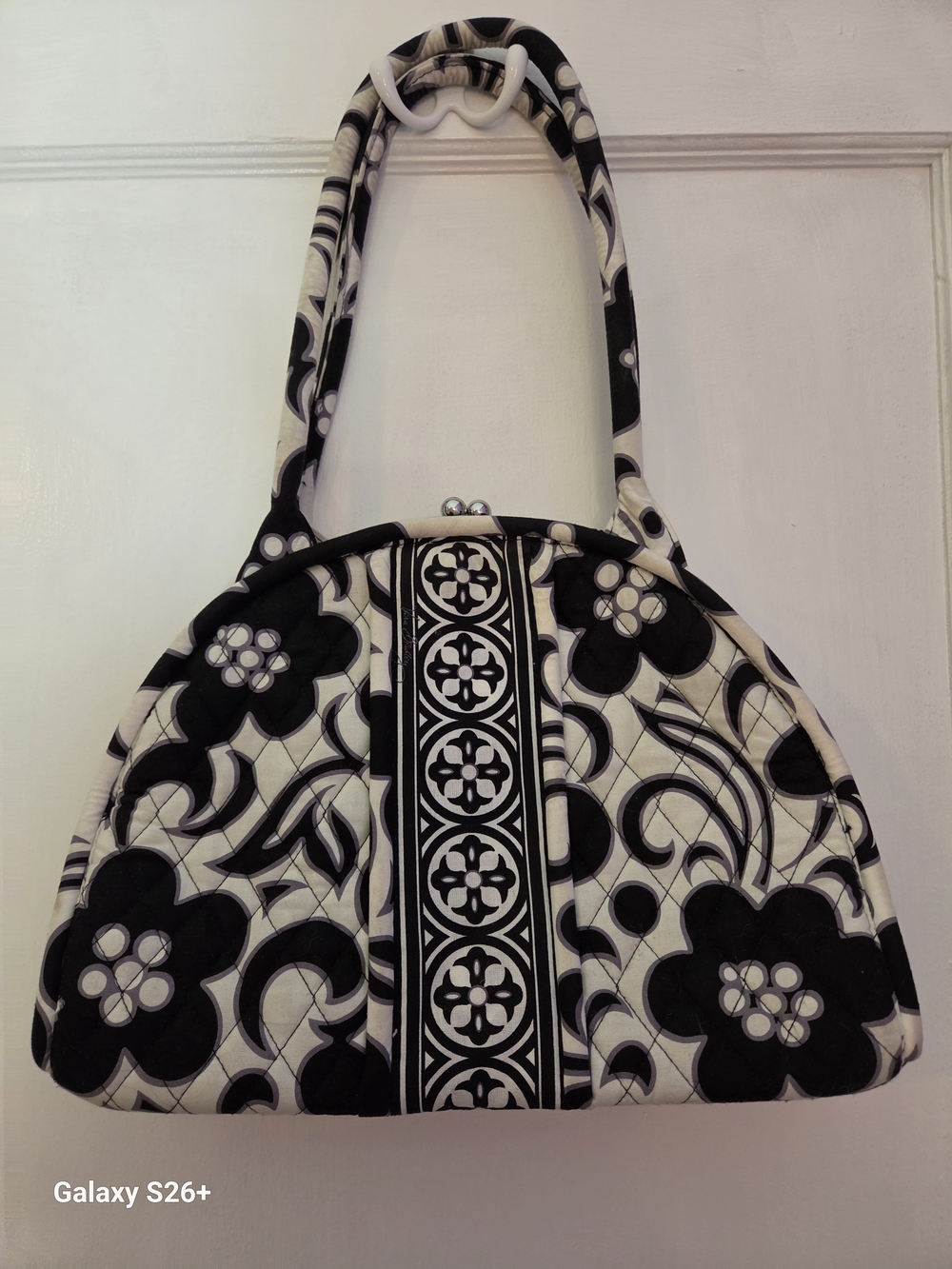 Stylish Black & White Vera Bradley Floral Quilted Tote Bag